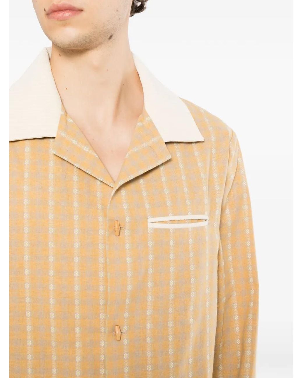 young n sang Natural Check-Pattern Camp-Collar Jacket for men