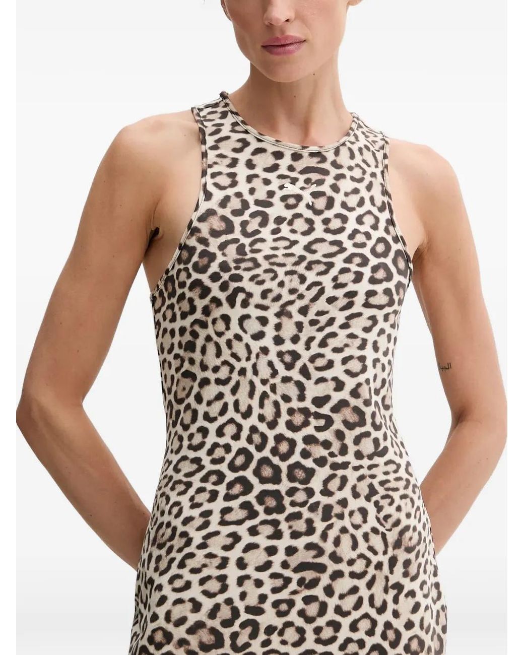PUMA Natural Leo Luxe Leopard-Print Racer-Back Maxi Dress