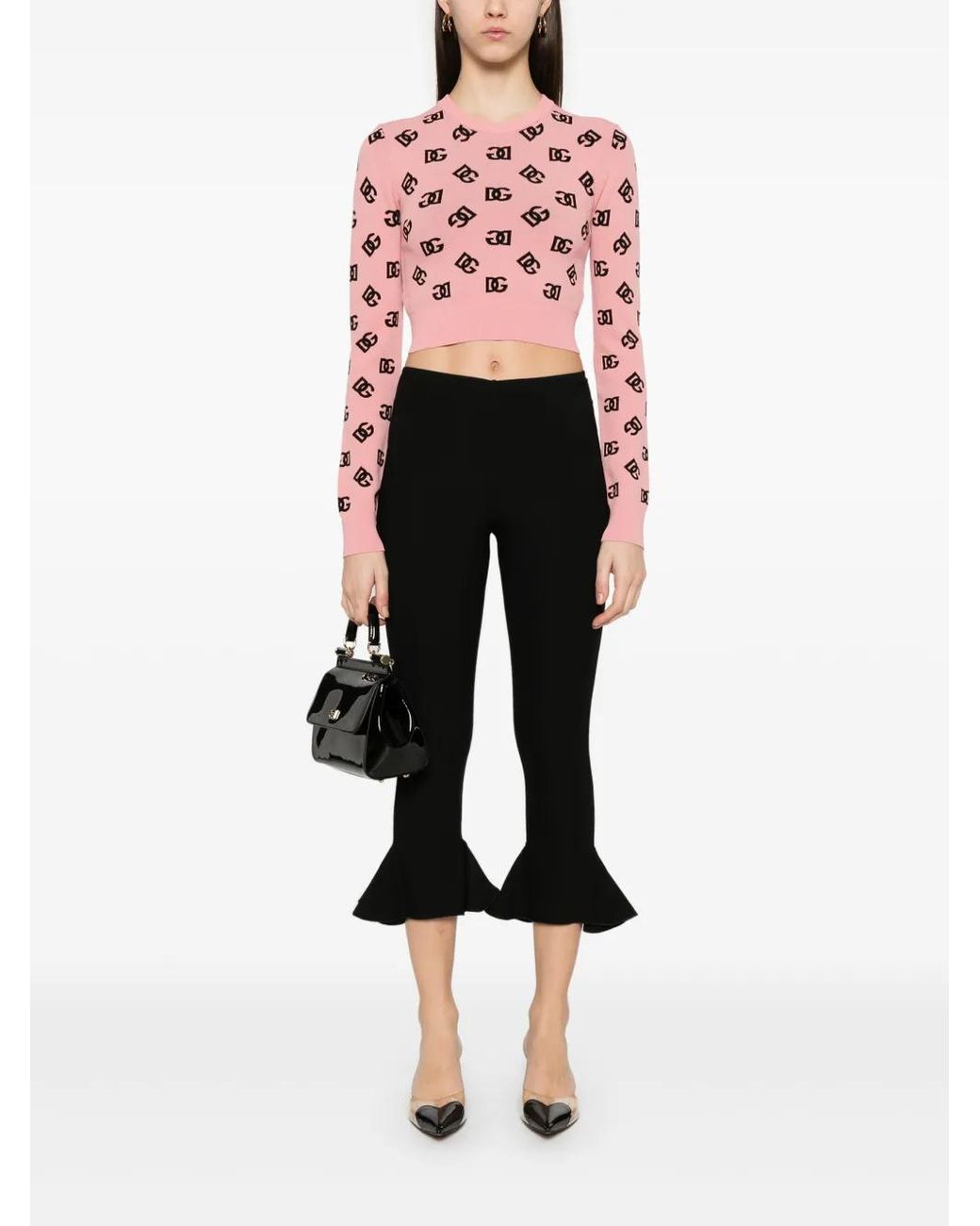 Dolce & Gabbana Pink Crop Sweater With All-Over Printed Dg Logo