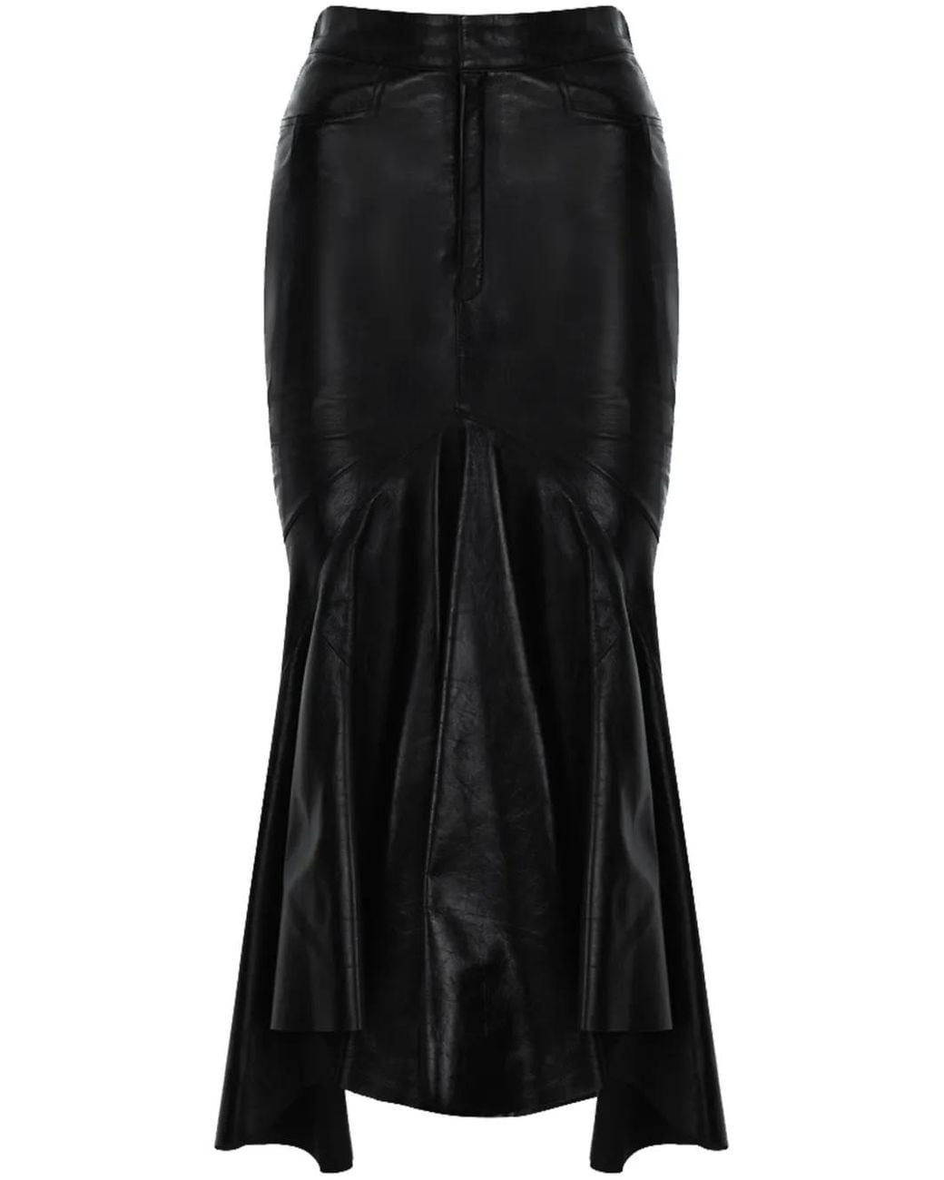 Zeynep Arcay Black Flared Leather Midi Skirt