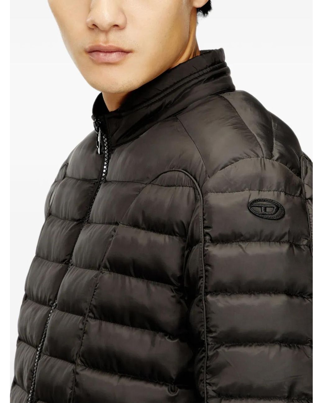 DIESEL Black Quilted Mock Neck Jacket for men