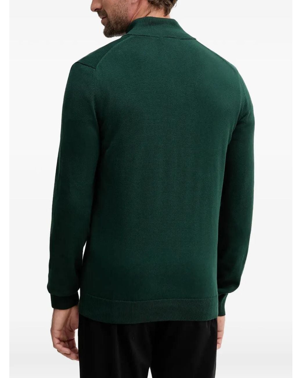 Lacoste Green Zip-Up Logo-Patch Cardigan for men