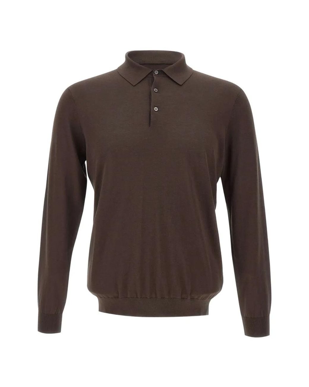 Kangra Brown Long-Sleeve Silk Polo Shirt for men