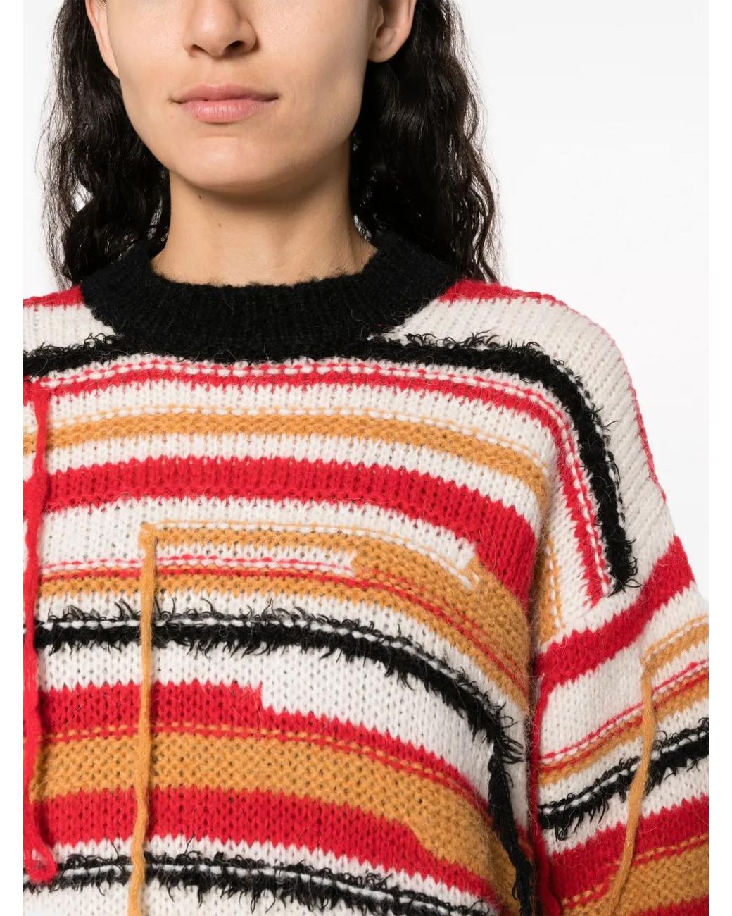 Patrizia Pepe Red Distressed Striped Jumper