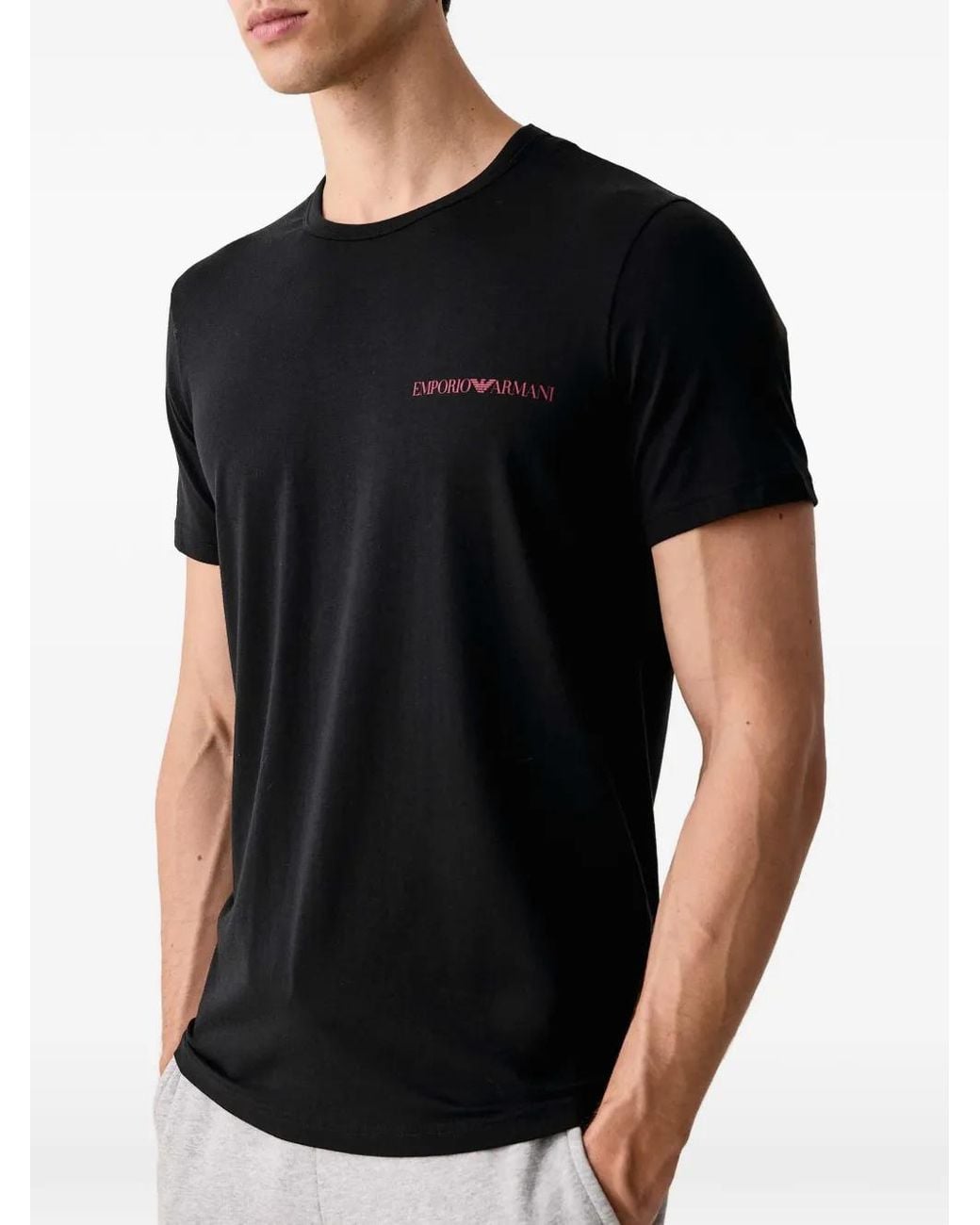 Emporio Armani Black Logo-Print T-Shirts (Set Of Two) for men