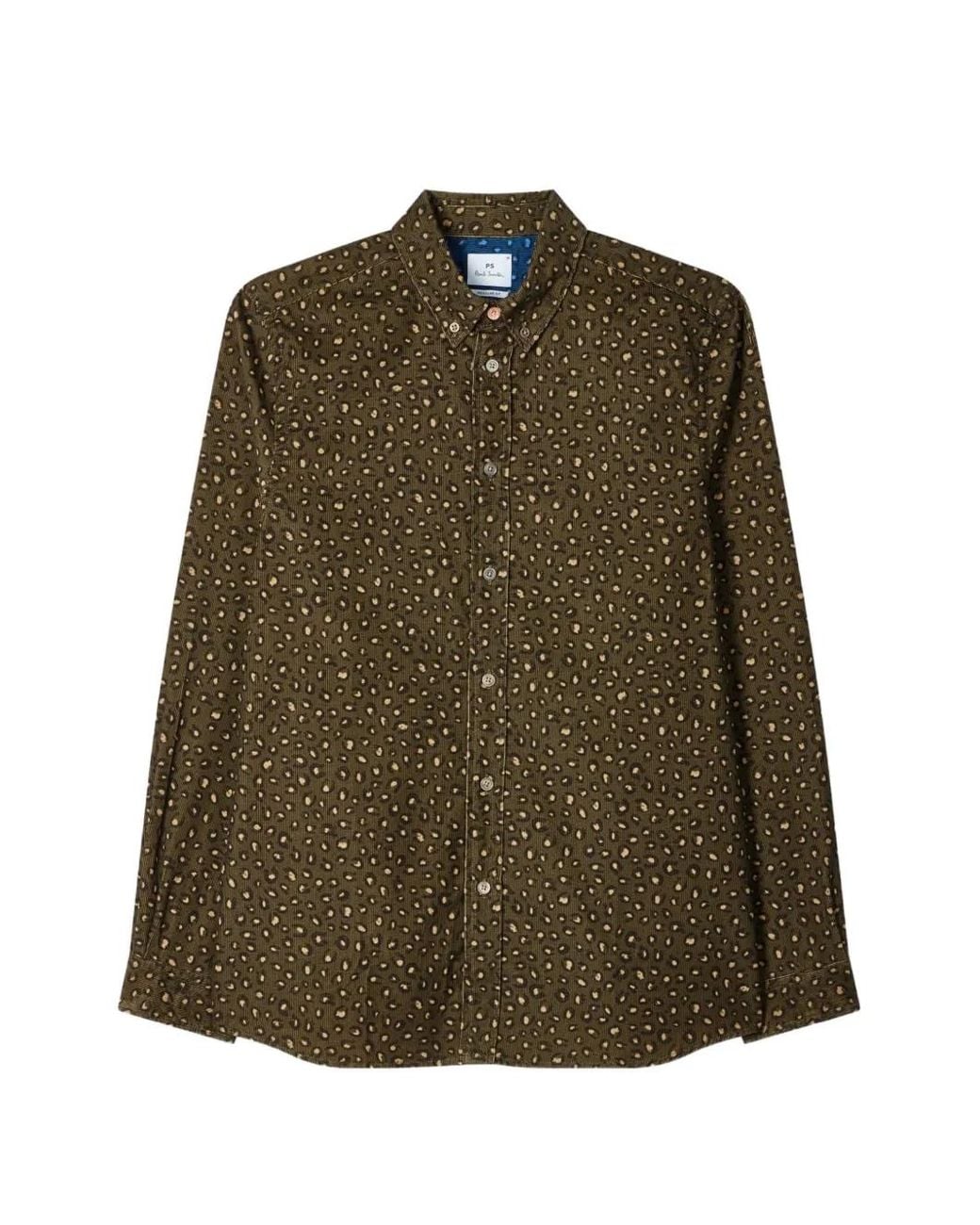 Paul Smith Green Animal' Print Corduroy Button-Down Shirt for men