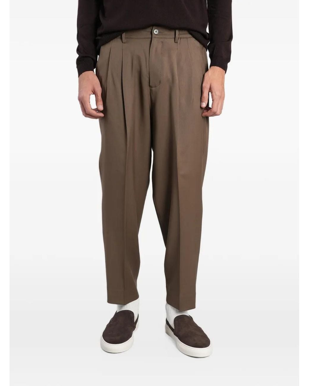 Low Brand Brown Zen Pleated Tapered Trousers for men