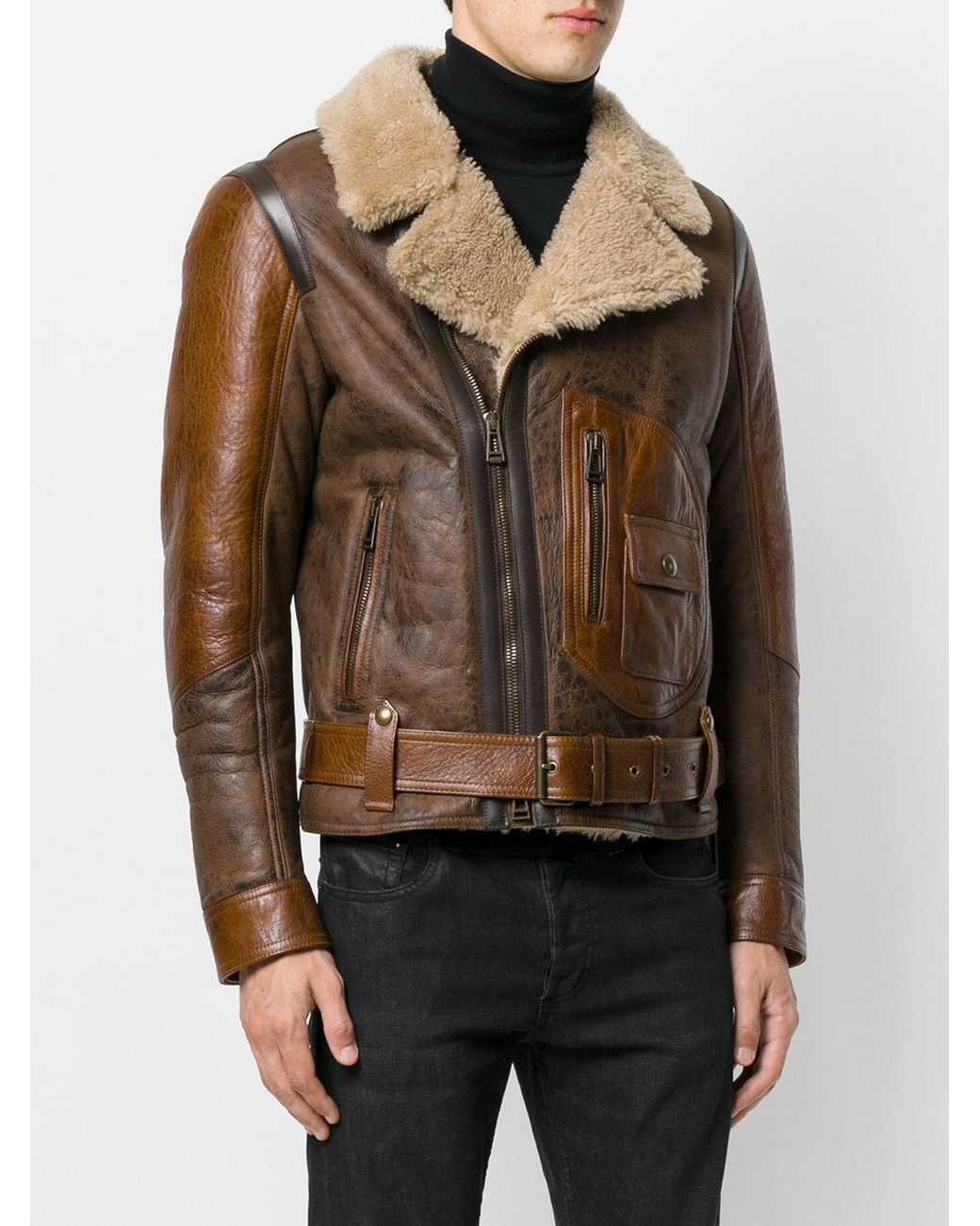 Belstaff Shearling Biker Jacket in Brown for Men Lyst