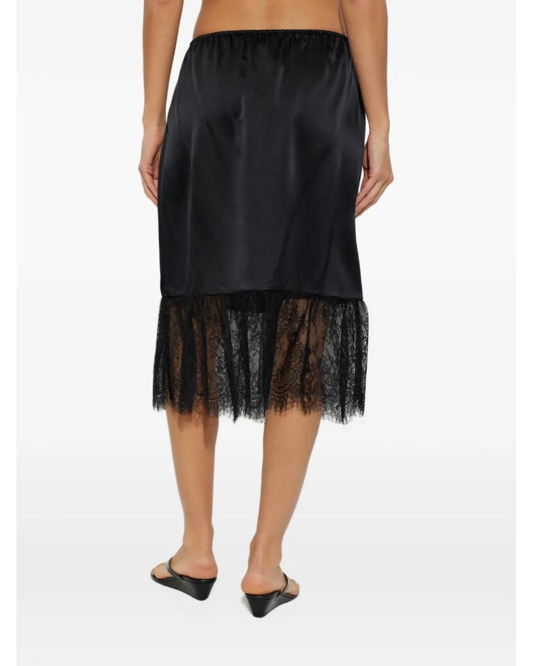 Posse Black Blake Lace-Trim Midi Skirt