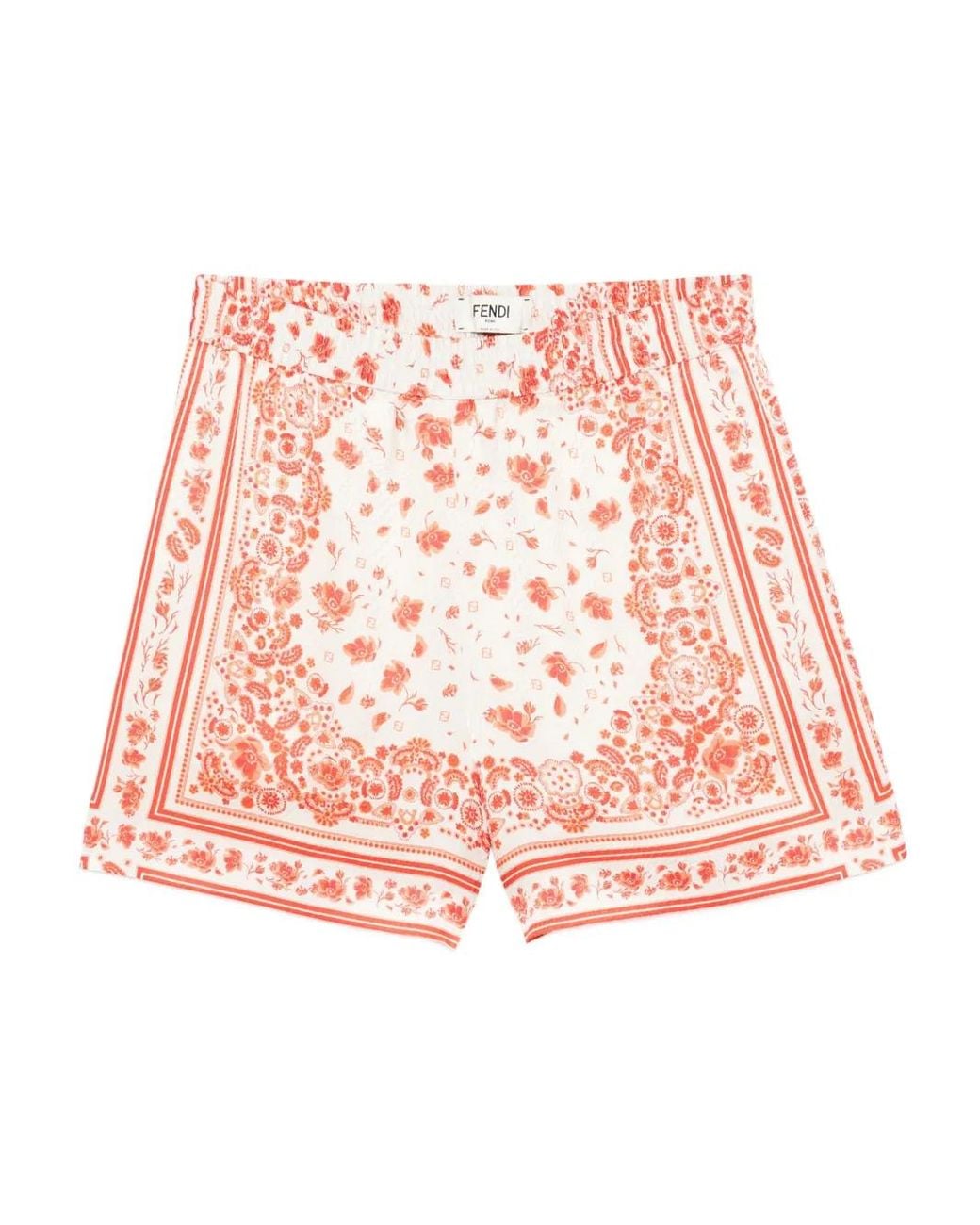 Fendi Pink Floral-Print Silk Shorts
