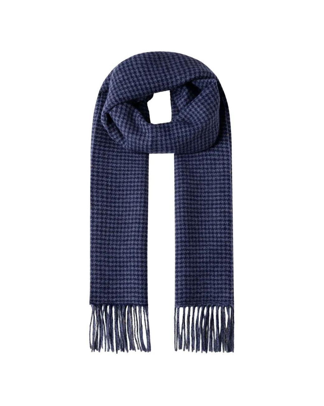 Hackett Blue Houndstooth-Pattern Fringed Scarf for men