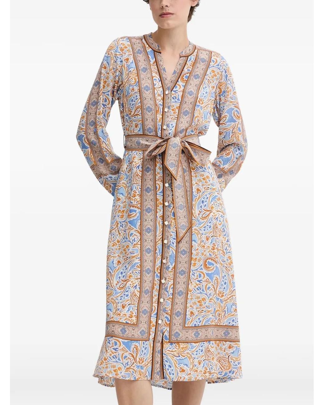 Hale Bob Blue Vienna Paisley Belt Midi Dress