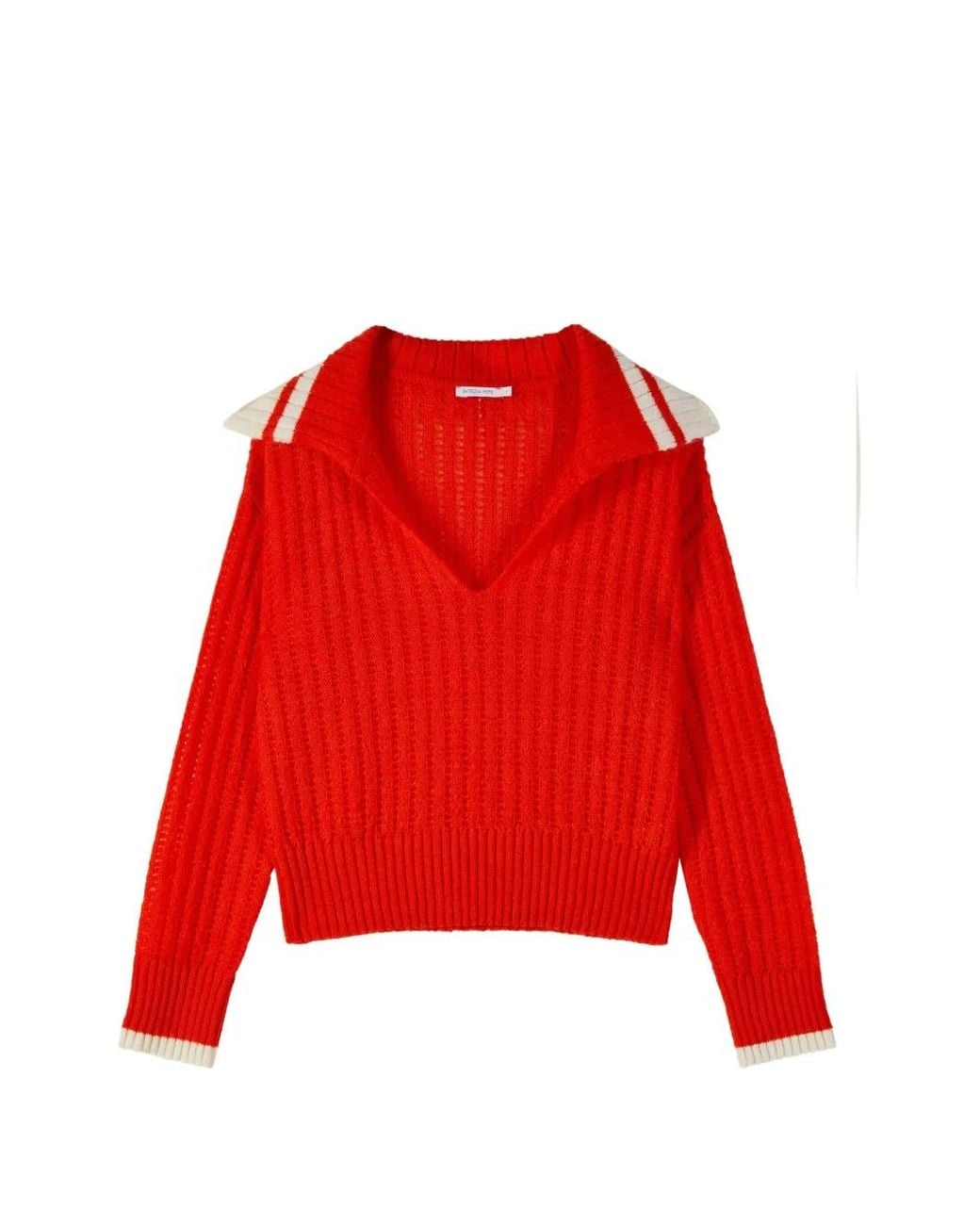 Patrizia Pepe Red Ribbed-Knit Sailor-Collar Sweater