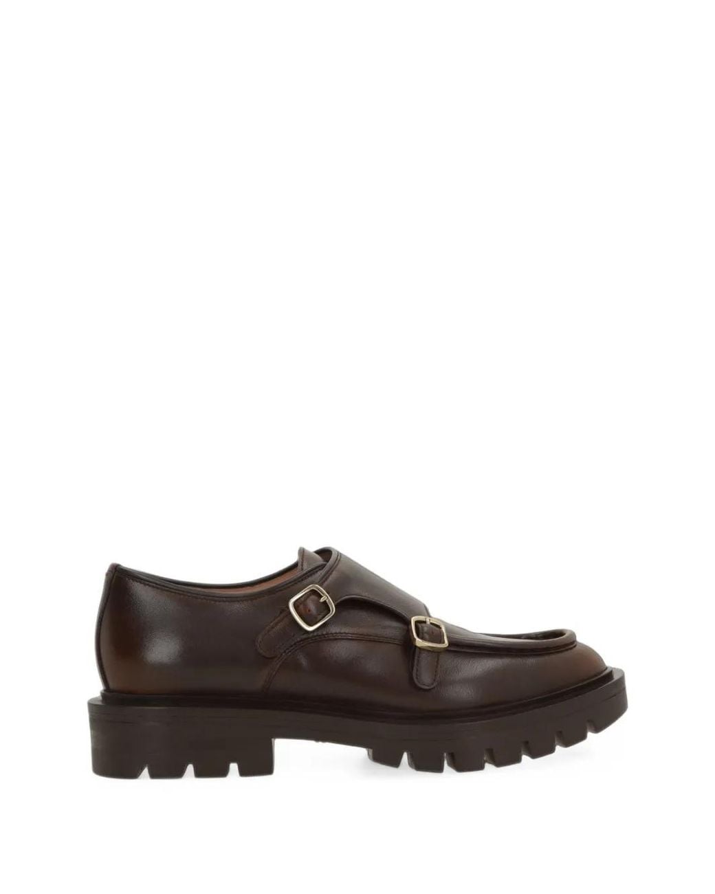 Santoni Brown Double-Strap Lug-Sole Derby Shoes