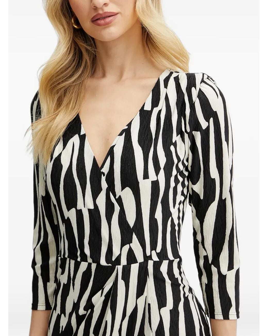 Morgan Black Ralma Abstract-Print Wrap-Style Midi Dress