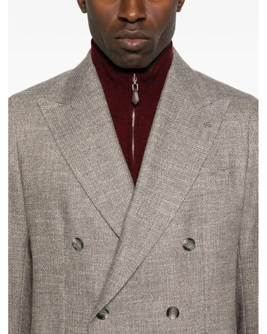 Tagliatore Gray Double-Breasted Textured Jacket for men