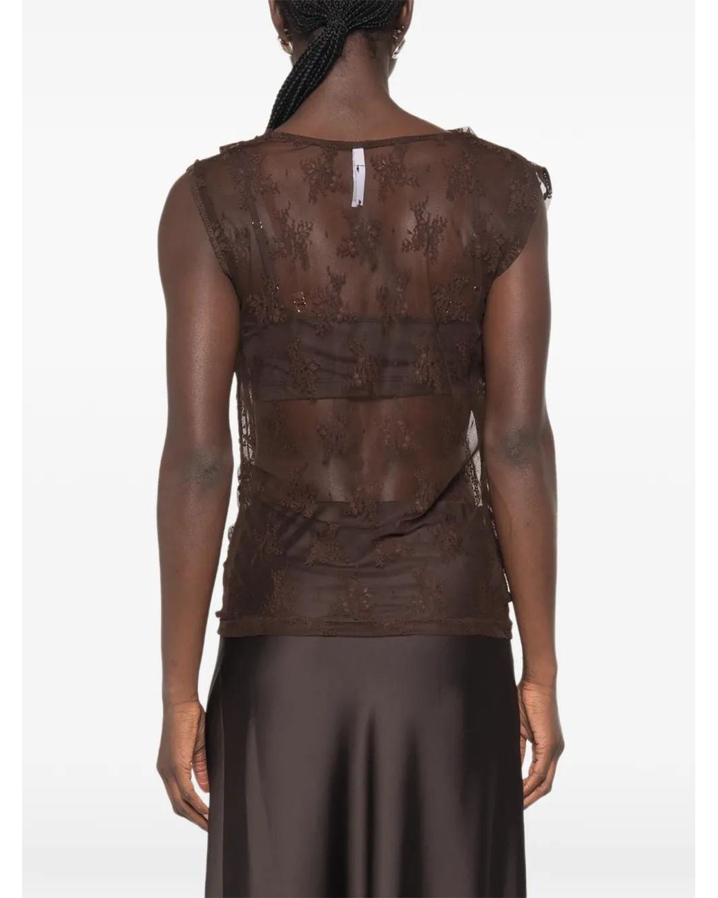 Imperial Brown Lace-Overlay Draped Top