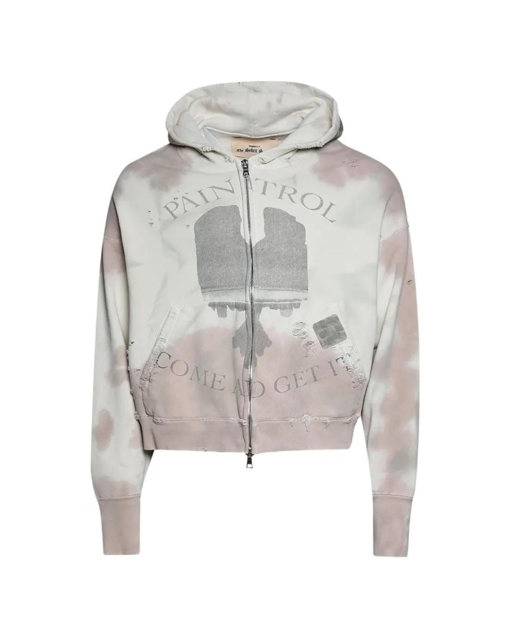 SEKRIT White Distressed Tie-Dye Hoodie for men