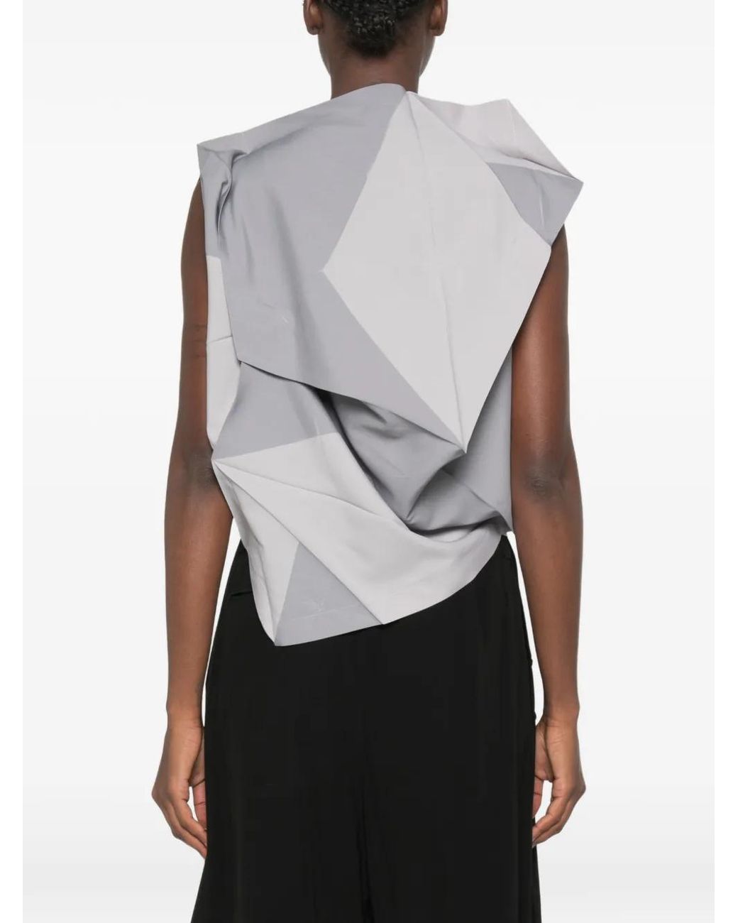 Issey Miyake Gray Origami-Pleated Geometric-Print Top