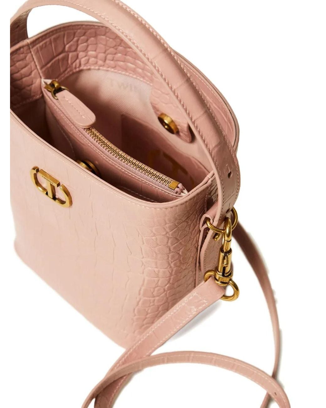 Twinset Bucket-Tas Met Krokodillen-Reliëf in het Pink