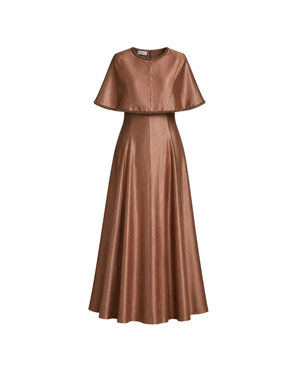 Baruni Brown Maxi Beaded-Trim Cape-Style Dress