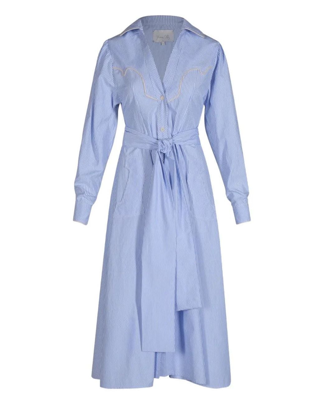 Johanna Ortiz Blue Vela De Cruz Striped Midi Dress
