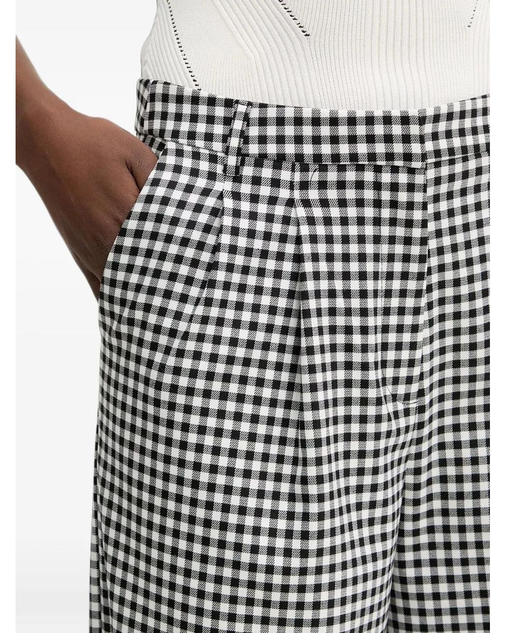 Morgan Gray Gingham-Check Wide-Leg Trousers