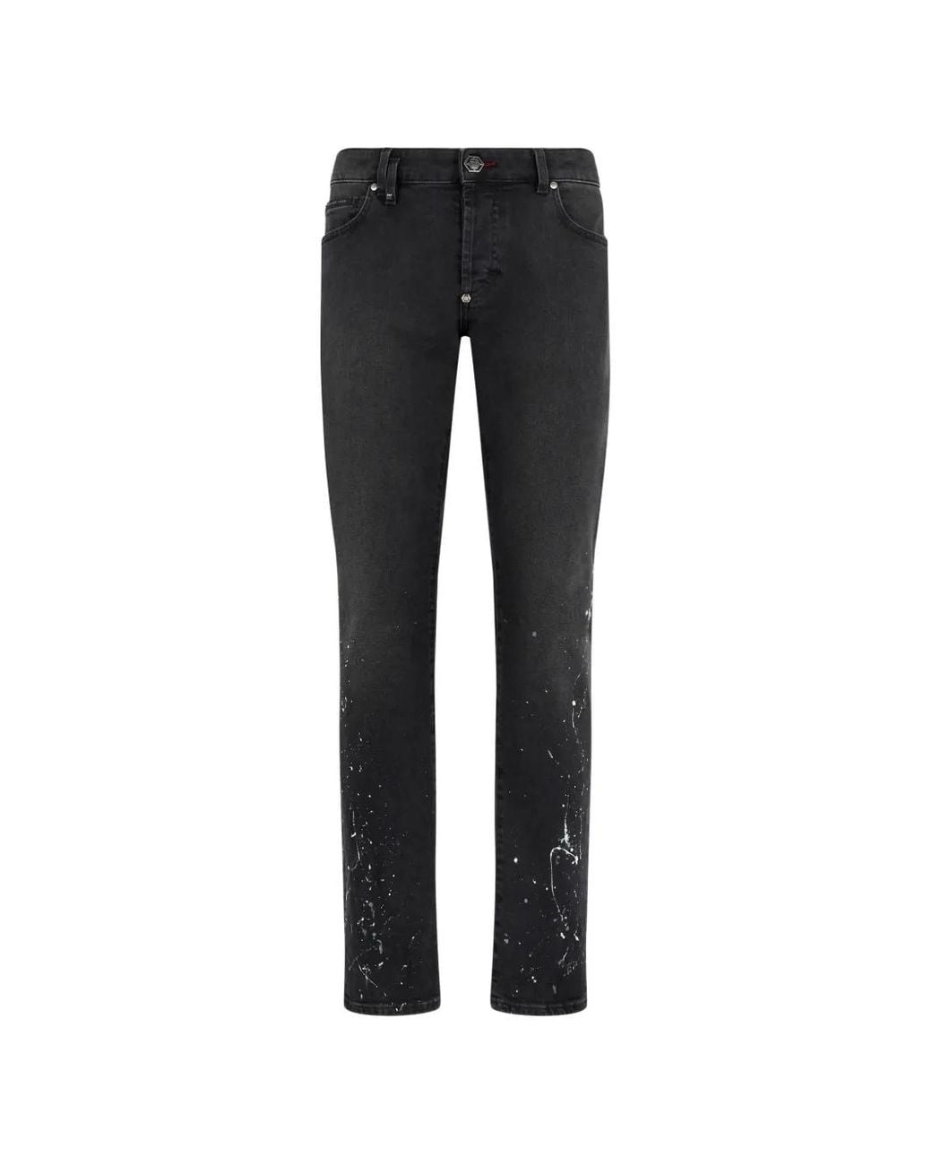 Philipp Plein Black Super Straight Cut Jeans Paint for men