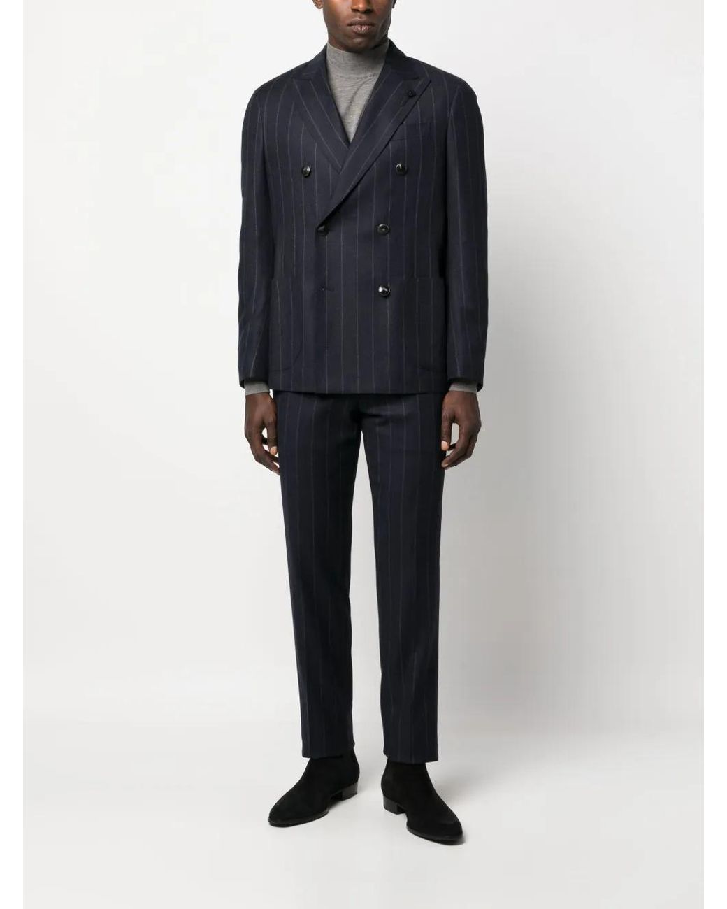 Lardini Blue Double-Breasted Pinstripe-Pattern Suit for men