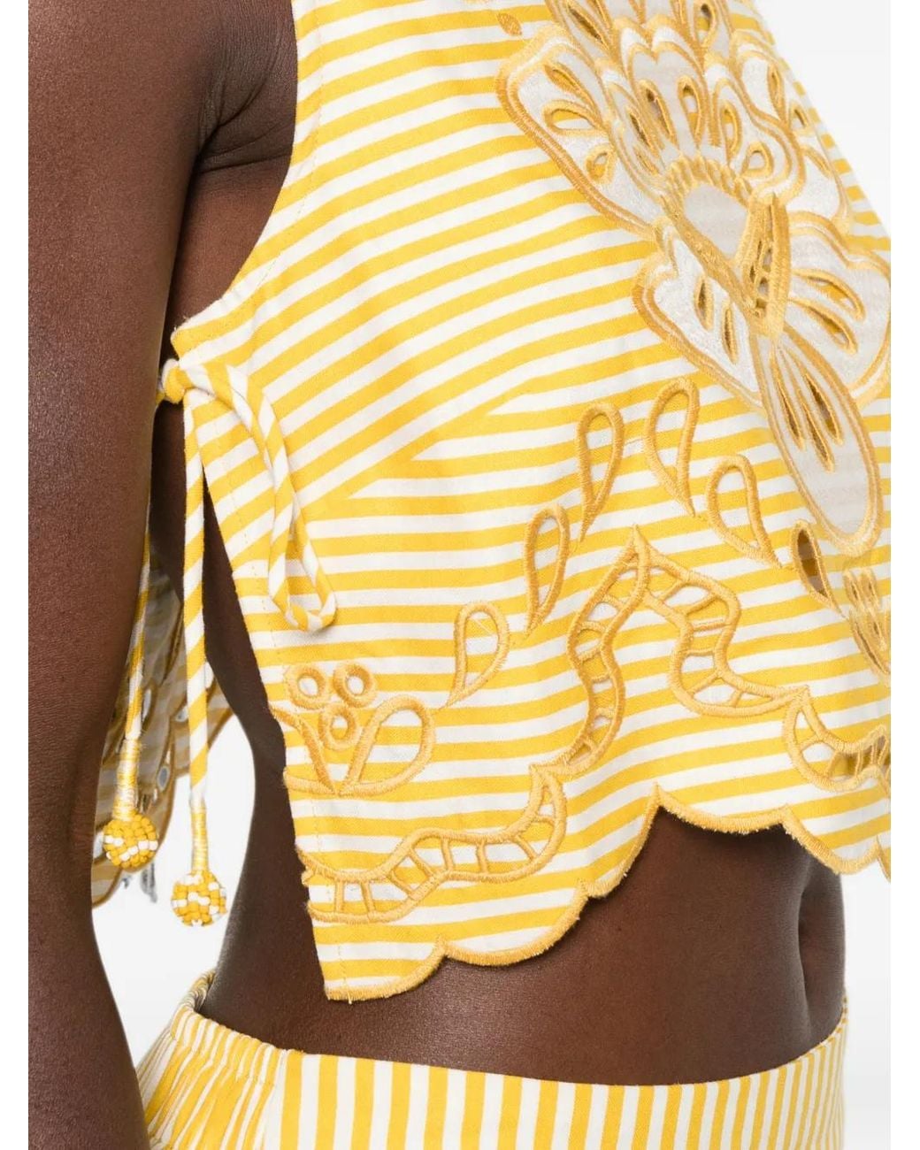 Farm Rio Yellow Stripes Richelieu Sleeveless Crop Top