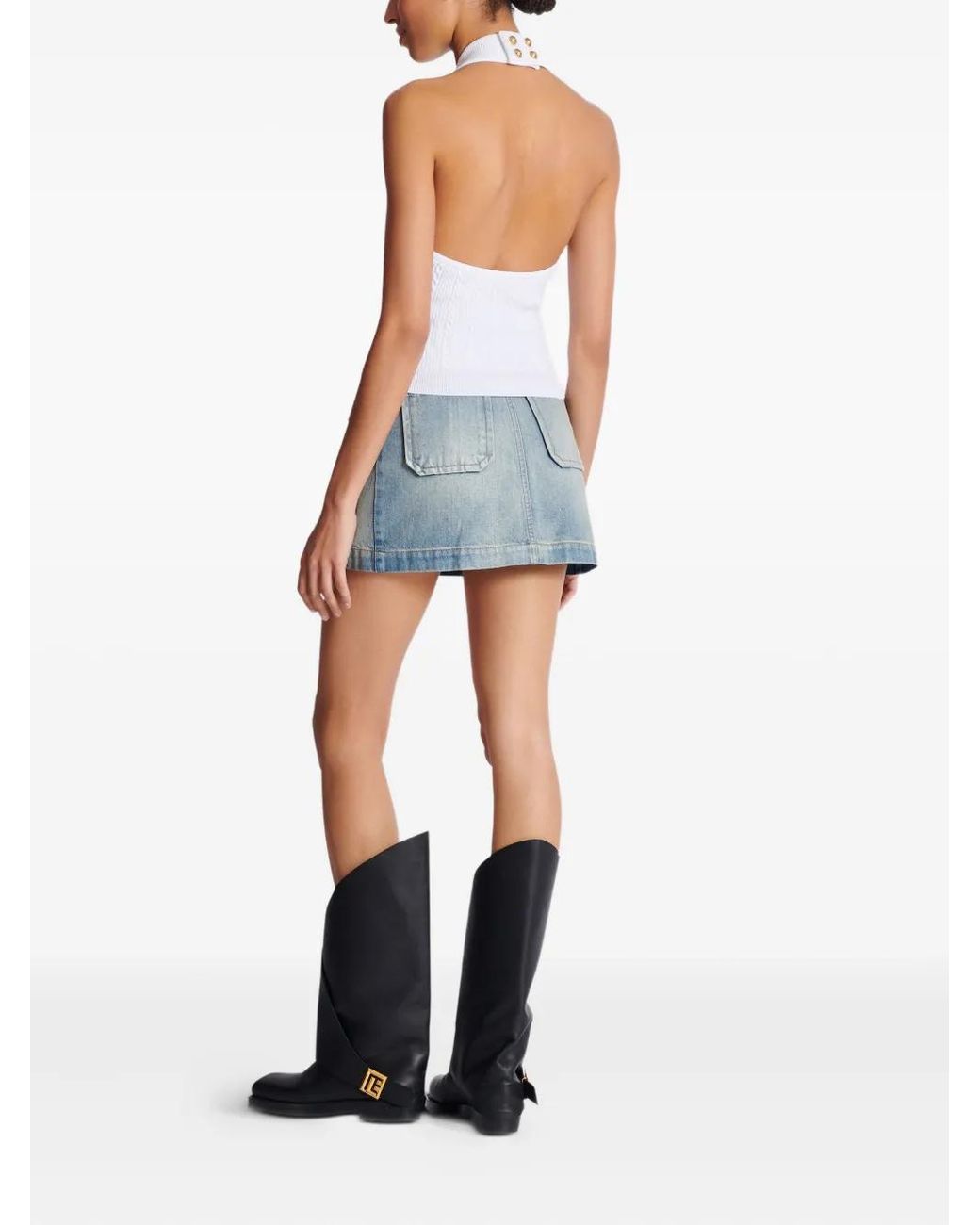 Balmain White Cable-Knit Halterneck Top
