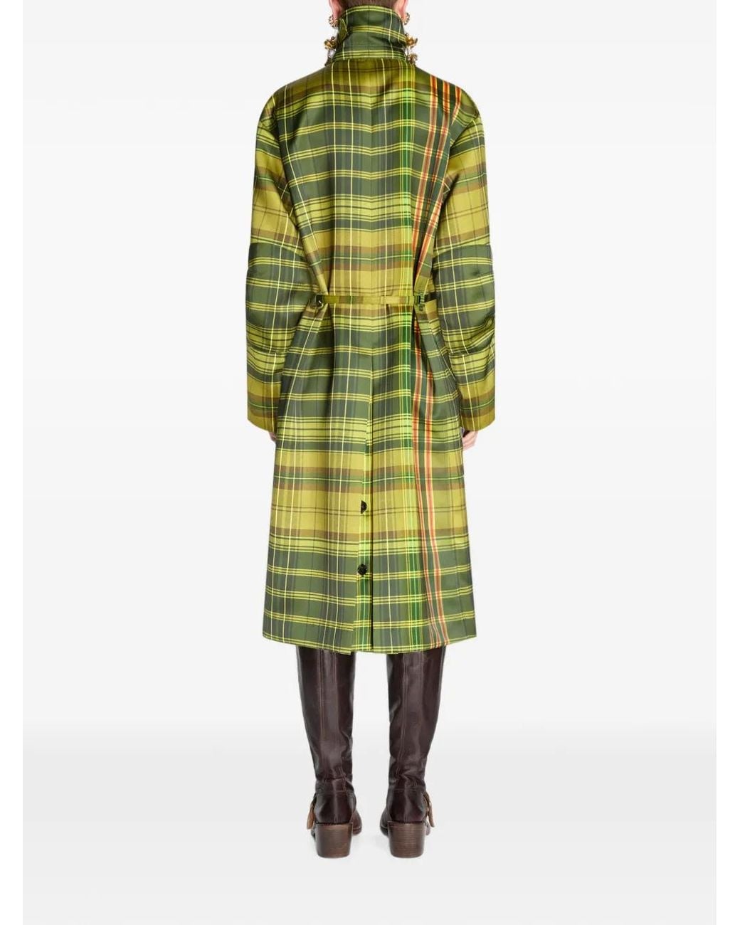 Dries Van Noten Green Oversized Checked Coat