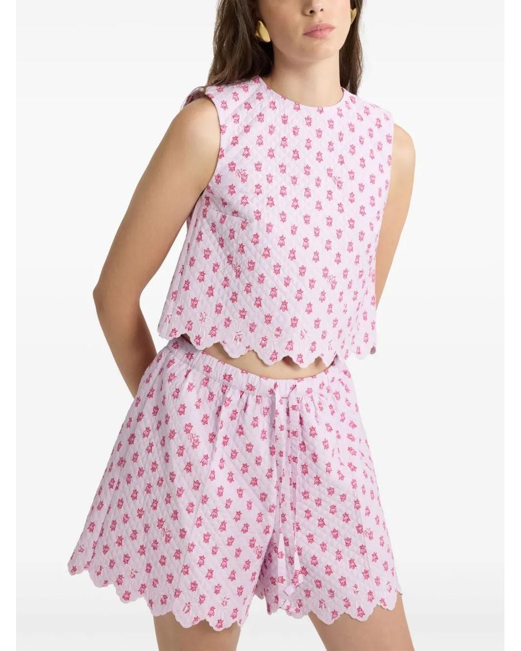 Patou Pink Floral-Print Quilted Crop Top