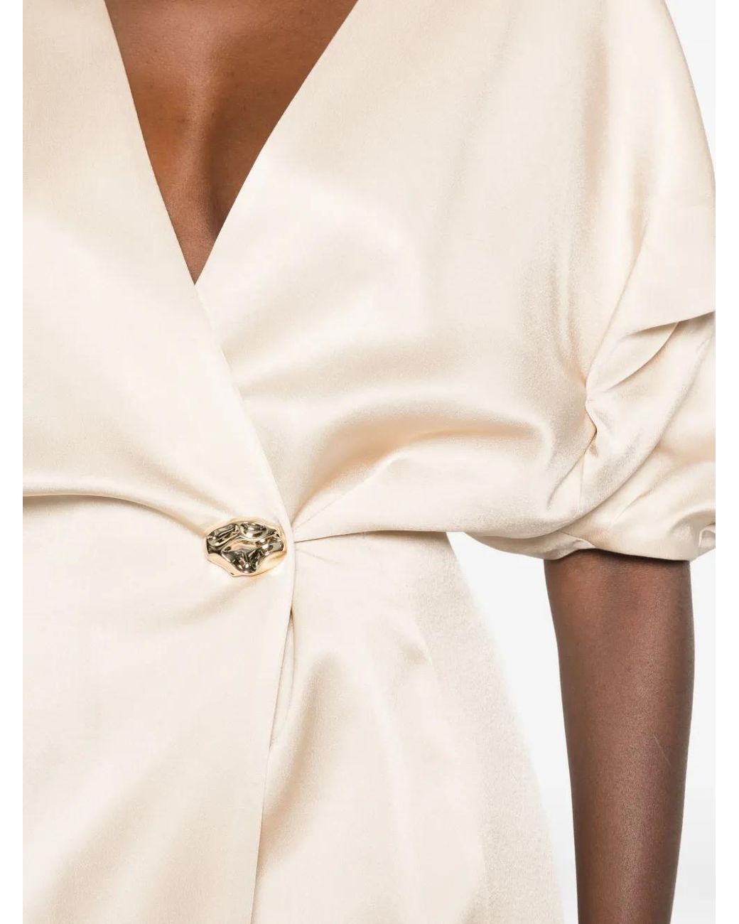 Raquel Diniz Natural Anastasia Button-Detail V-Neck Mini Dress