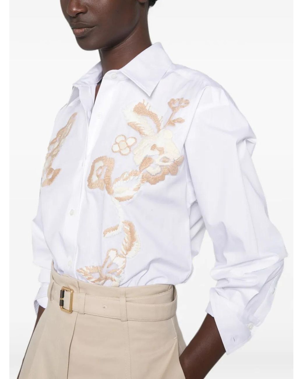 Ermanno Scervino White Embroidered-Floral Long-Sleeves Shirt