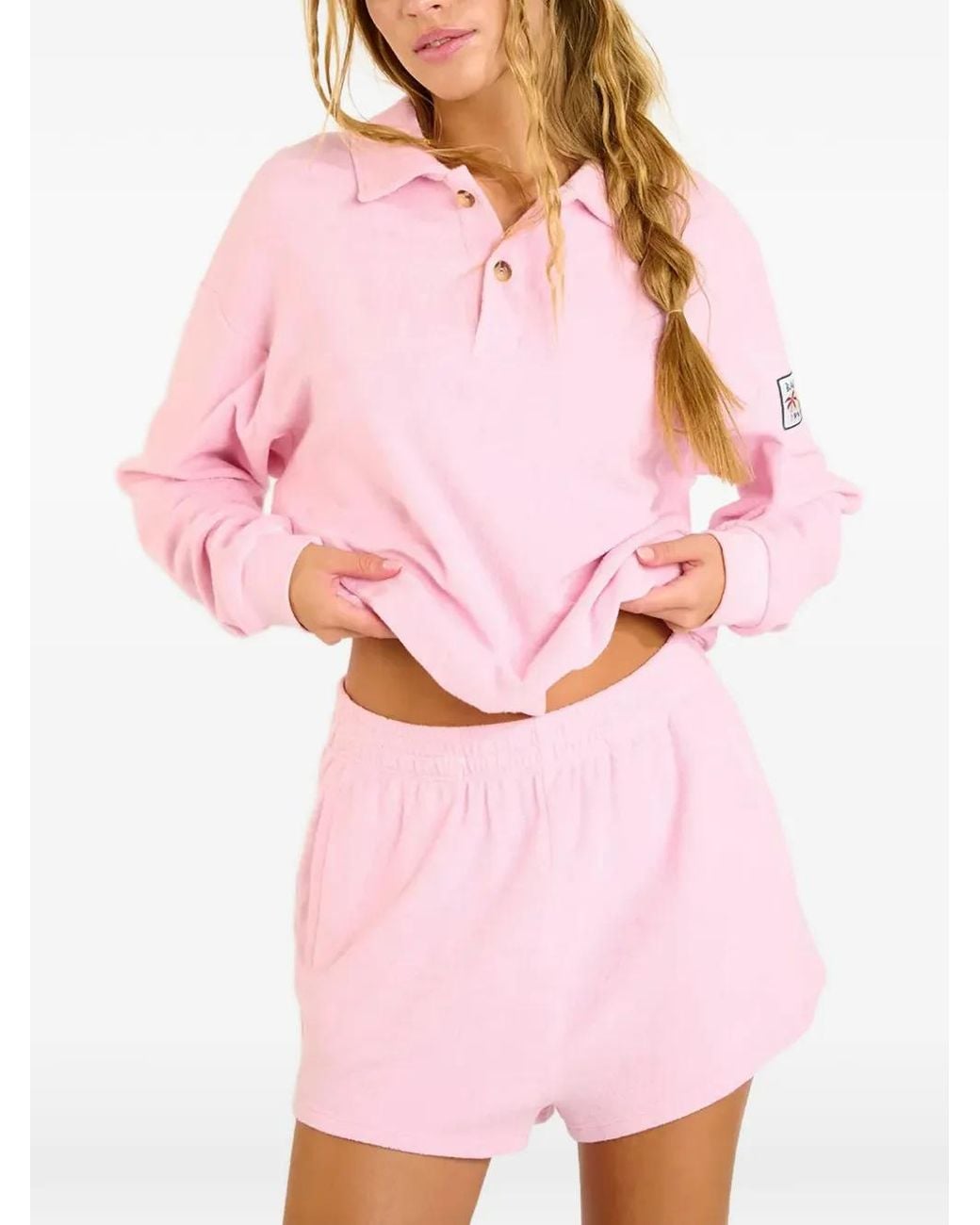 Banana Moon Pink Leighton Spongetime Terry-Cloth Texture Polo Top