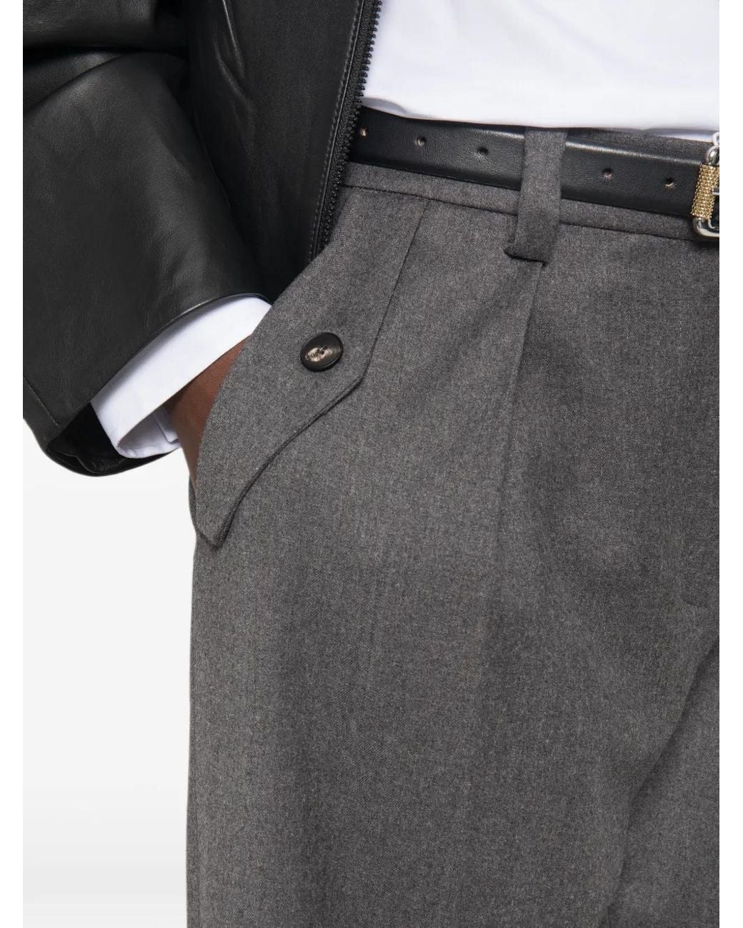 Antonelli Gray Salice Pleated Wide-Leg Trousers