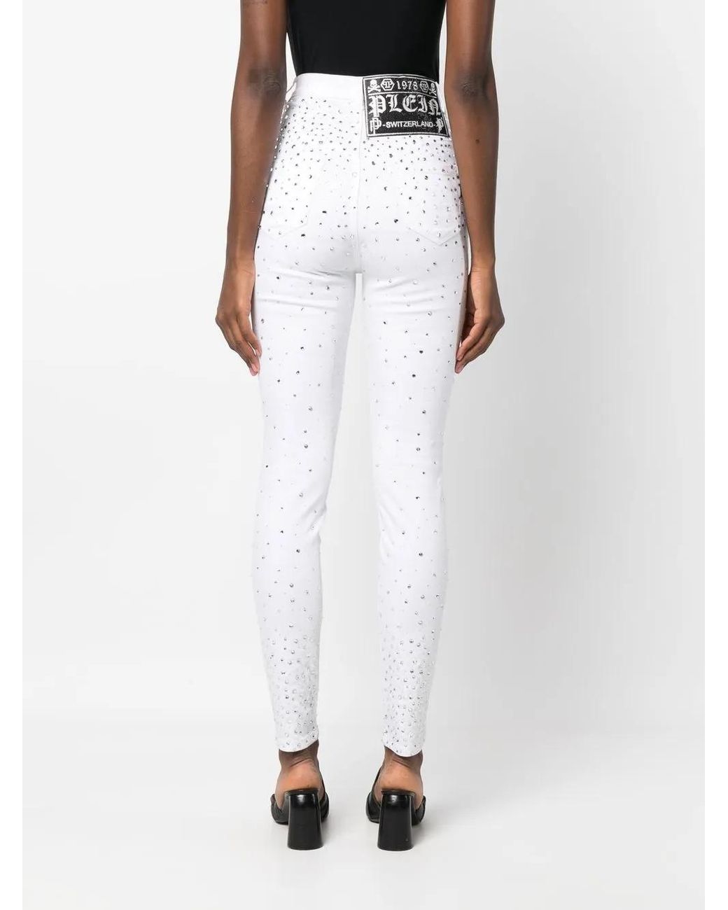 Philipp Plein White Rhinestone-Embellished Skinny Jeans