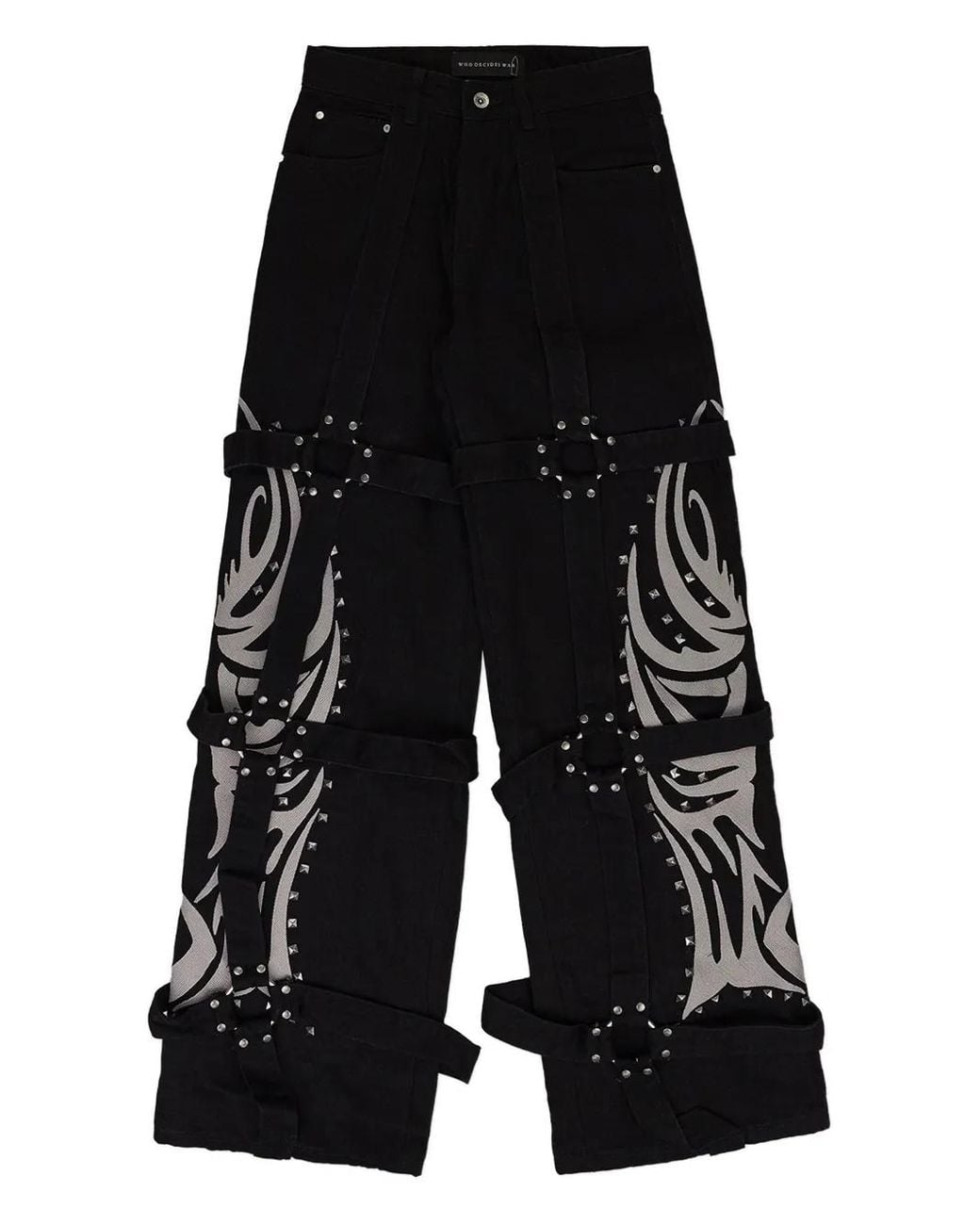 Who Decides War Black Bondage Winged-Logo Jeans for men