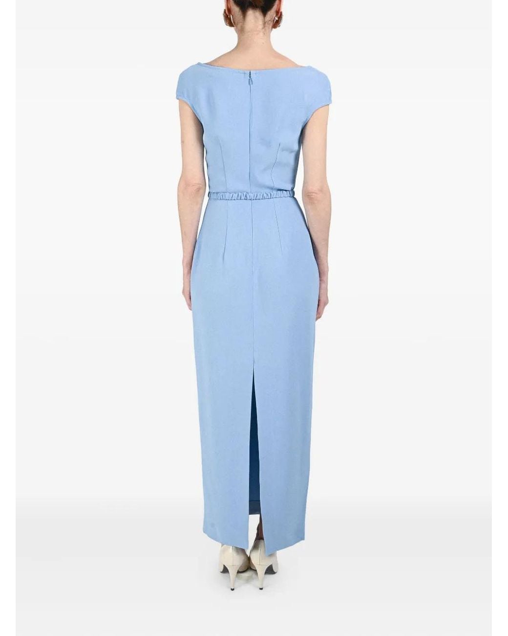 ROWEN ROSE Blue Bra-Detail Belted Long Dress