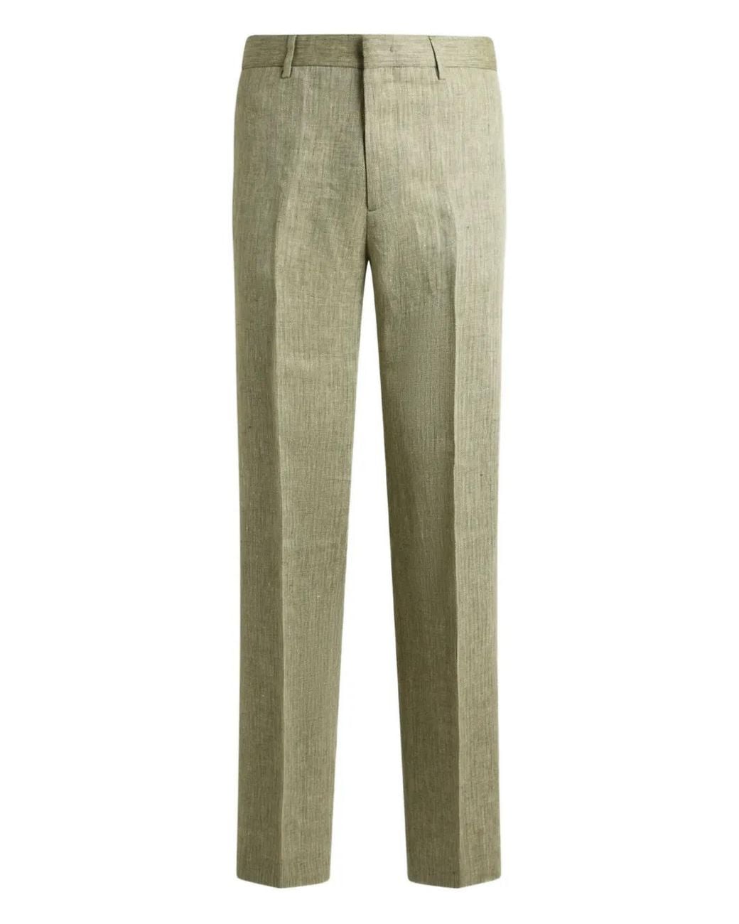 Etro Green Chevron-Motif Straight-Leg Trousers for men