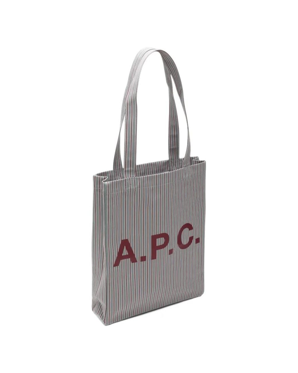 A.P.C. White Logo-Print Striped-Pattern Tote Bag