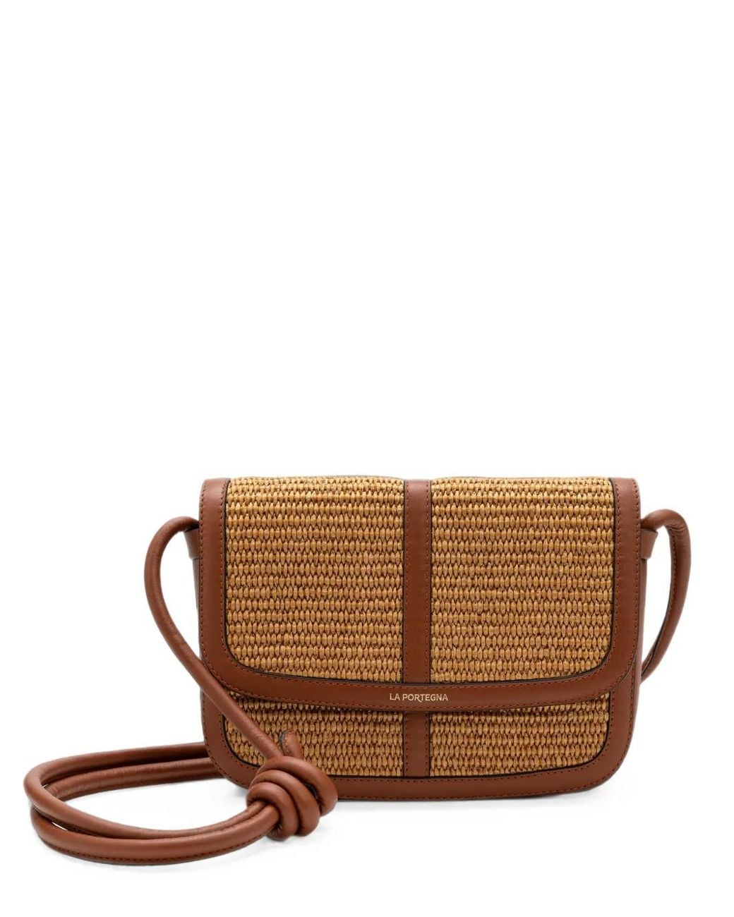 La Portegna Brown Lucía Leather-Trim Shoulder Bag