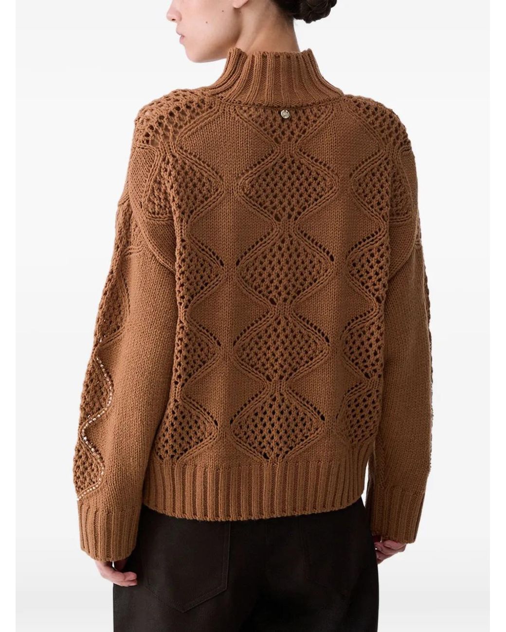 Liu Jo Brown Turtleneck With Beads And Openwork