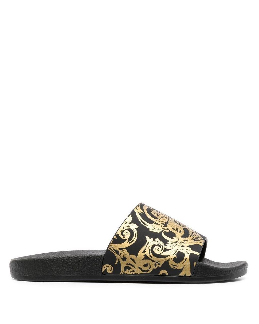 Versace Jeans Couture Baroque-print Textured Slides in Black  display picture 1