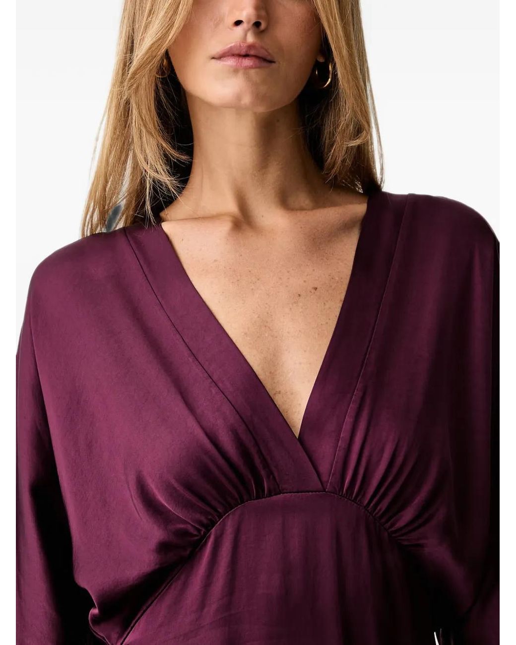 Fracomina Purple Robe Mi-Longue Froncée À Col V En Satin