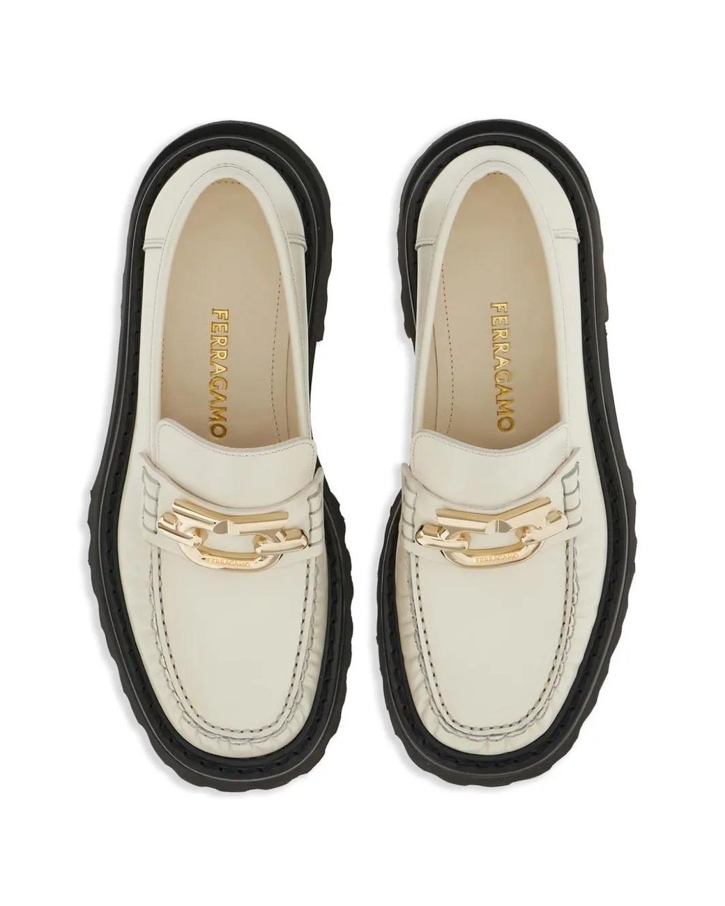 Ferragamo White Gancio Leather Loafers