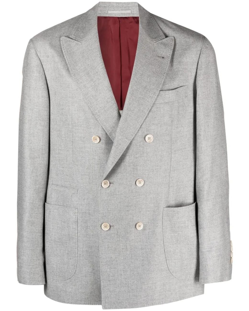 Brunello Cucinelli Gray Double Breasted Wool Blazer for men