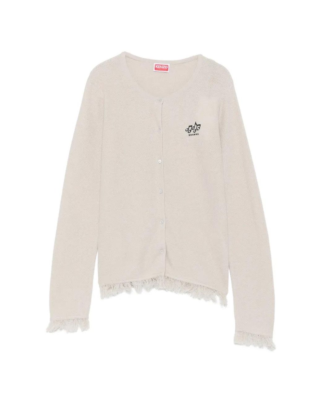 KENZO White Fringe-Trim Logo-Embroidered Cardigan