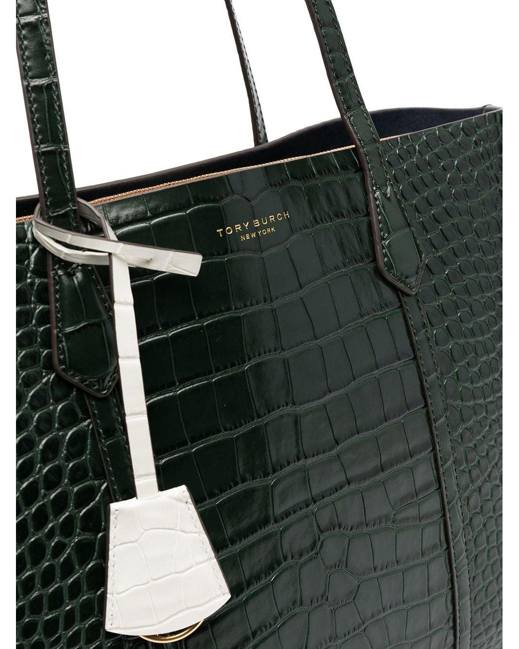 Tory Burch Leather Perry Embossed Tote Bag in Green | Lyst